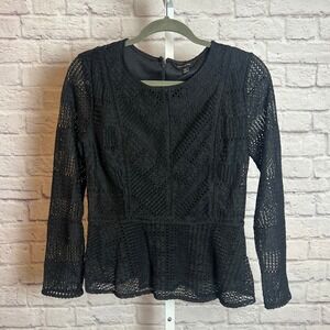 Banana Republic Women's XS Black Lace Peplum Top Long Sleeve Chic Minimal